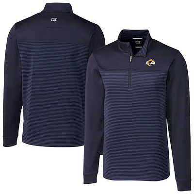 Men's Cutter & Buck Navy Los Angeles Rams Traverse Stripe Stretch DryTec Quarter-Zip Top