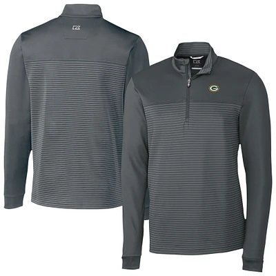 Men's Cutter & Buck Gray Green Bay Packers Traverse Stripe Stretch DryTec Quarter-Zip Top