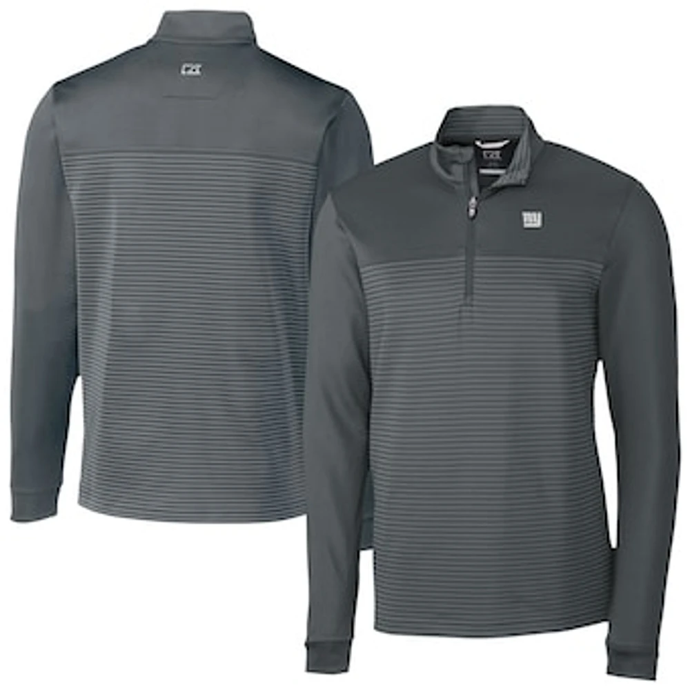 Men's Cutter & Buck Gray New York Giants Traverse Stripe Stretch DryTec Quarter-Zip Top
