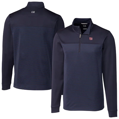Men's Cutter & Buck Navy New York Giants Traverse Stripe Stretch DryTec Quarter-Zip Top