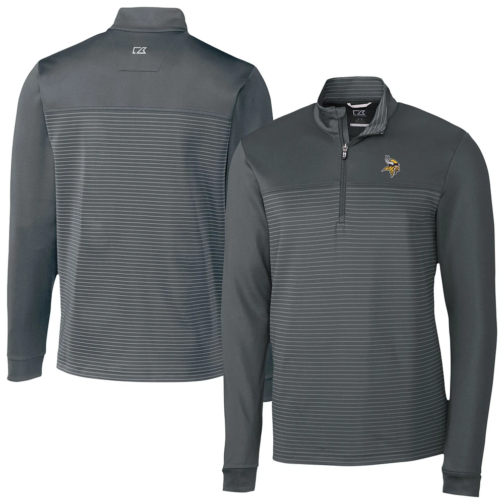Men's Cutter & Buck Gray Minnesota Vikings Traverse Stripe Stretch DryTec Quarter-Zip Top