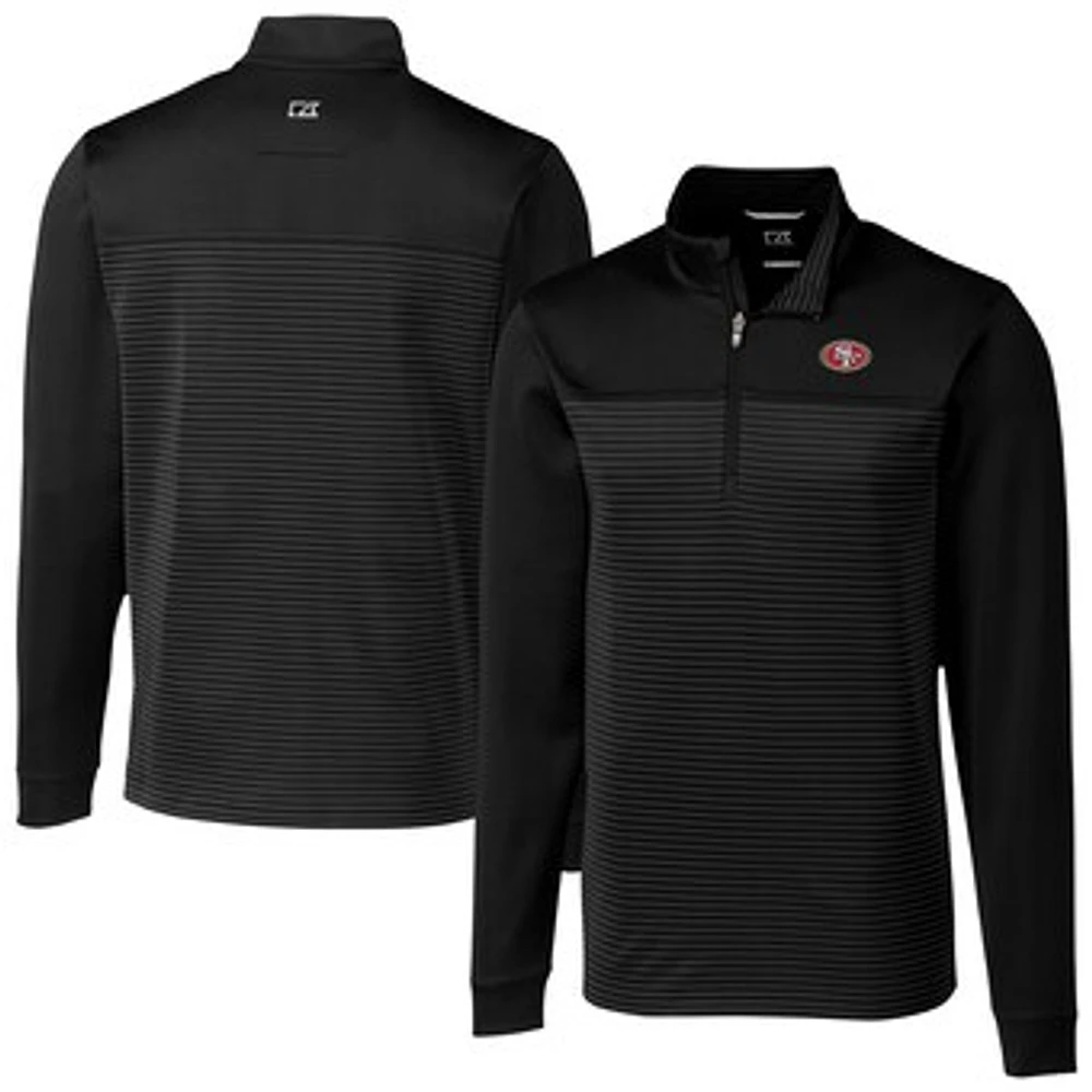 Men's Cutter & Buck Black San Francisco 49ers Traverse Stripe Stretch DryTec Quarter-Zip Top