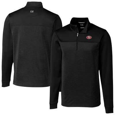 Men's Cutter & Buck Black San Francisco 49ers Traverse Stripe Stretch DryTec Quarter-Zip Top