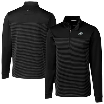 Men's Cutter & Buck Black Philadelphia Eagles Traverse Stripe Stretch DryTec Quarter-Zip Top