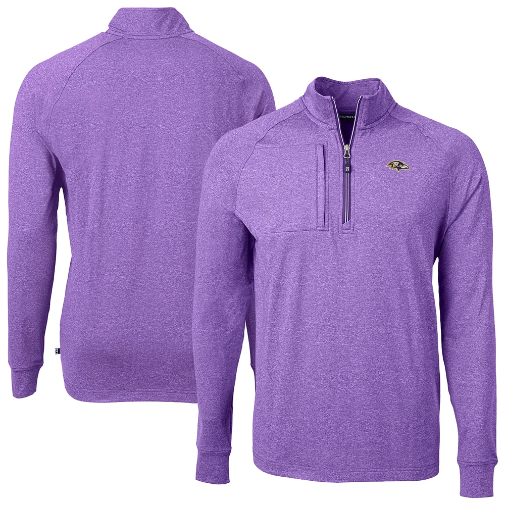 Men's Cutter & Buck Heather Purple Baltimore Ravens Adapt Eco Raglan Quarter-Zip Jacket