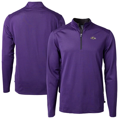 Men's Cutter & Buck Purple Baltimore Ravens Virtue Eco Pique Micro Stripe Quarter-Zip Jacket