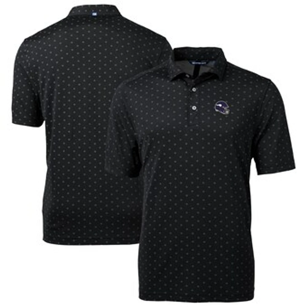 Men's Cutter & Buck Black Minnesota Vikings Big Tall Virtue Eco Pique Tile Print Recycled Polo