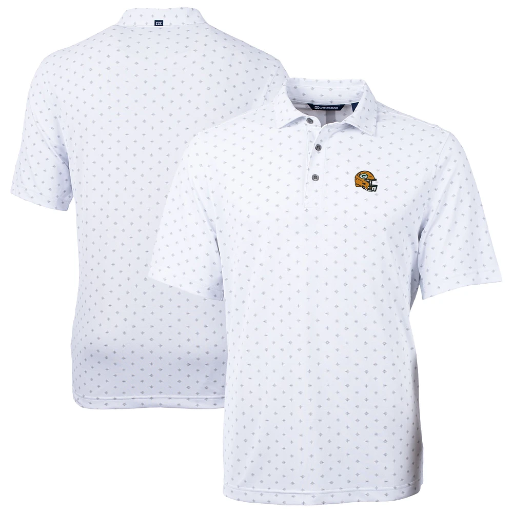 Men's Cutter & Buck White Green Bay Packers Big Tall Virtue Eco Pique Tile Print Recycled DryTec Polo