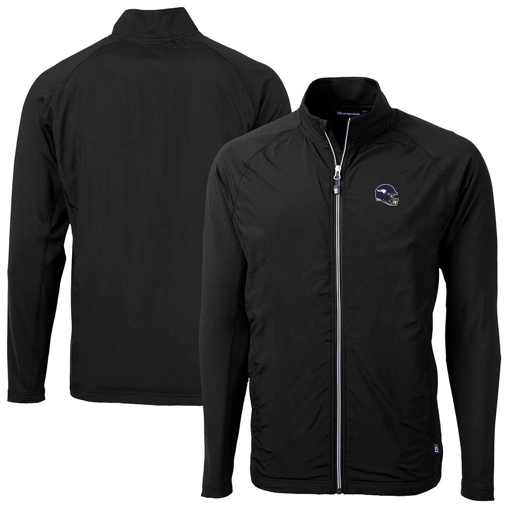 Men's Cutter & Buck Black Minnesota Vikings Big Tall Adapt Eco Knit Hybrid Recycled Raglan Full-Zip Jacket