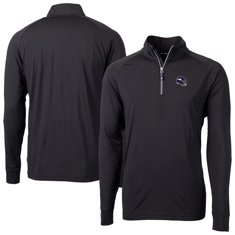 Men's Cutter & Buck Black Minnesota Vikings Big Tall Adapt Eco DryTec Raglan Quarter-Zip Jacket