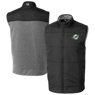 Men's Cutter & Buck Black Miami Dolphins Stealth Hybrid Quilted Big Tall Windbreaker Vest
