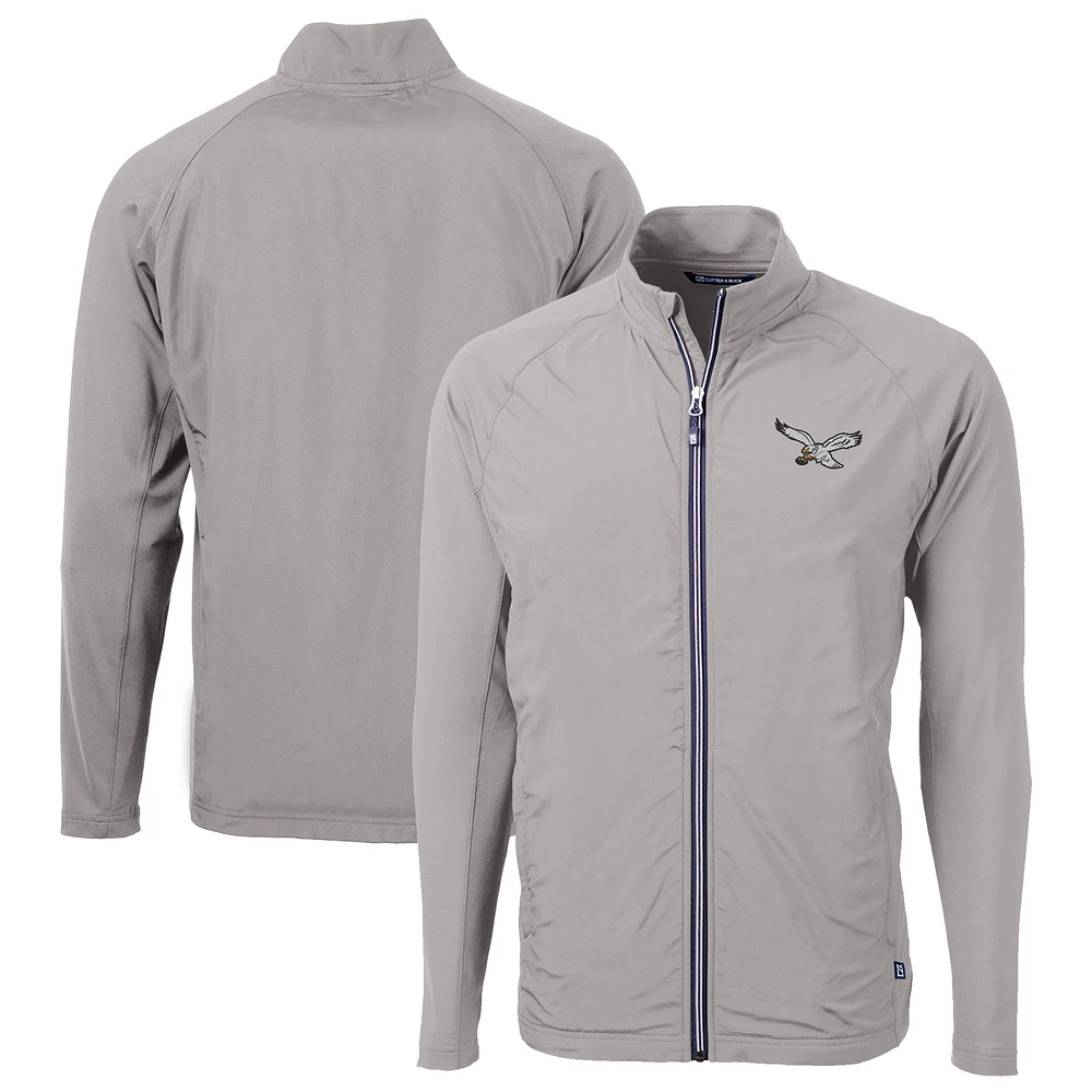 Men's Cutter & Buck Gray Philadelphia Eagles Big Tall Adapt Eco Knit Hybrid Recycled Full-Zip Jacket