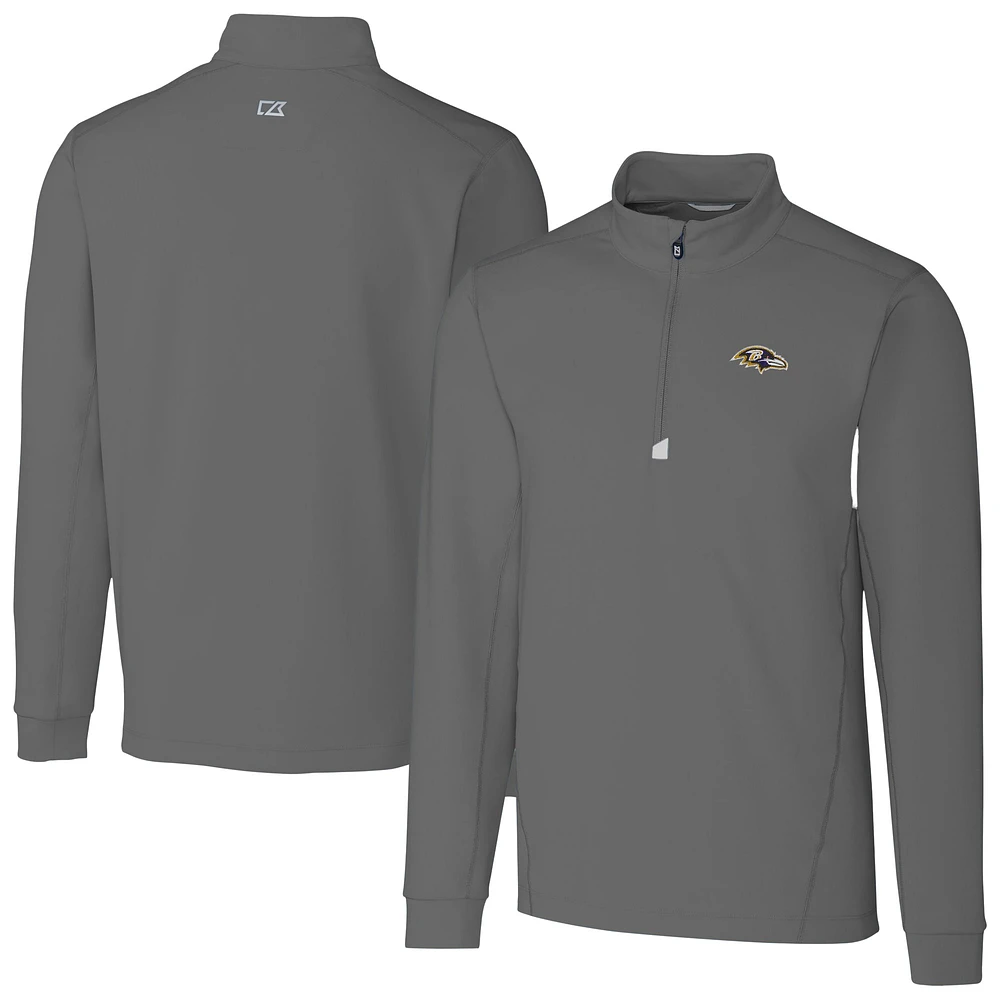 Men's Cutter & Buck Gray Baltimore Ravens Big Tall Traverse Eco Tri-Blend DryTec Quarter-Zip Jacket