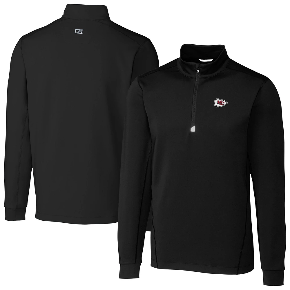 Men's Cutter & Buck Black Kansas City Chiefs Big Tall Traverse Eco Tri-Blend DryTec Quarter-Zip Jacket