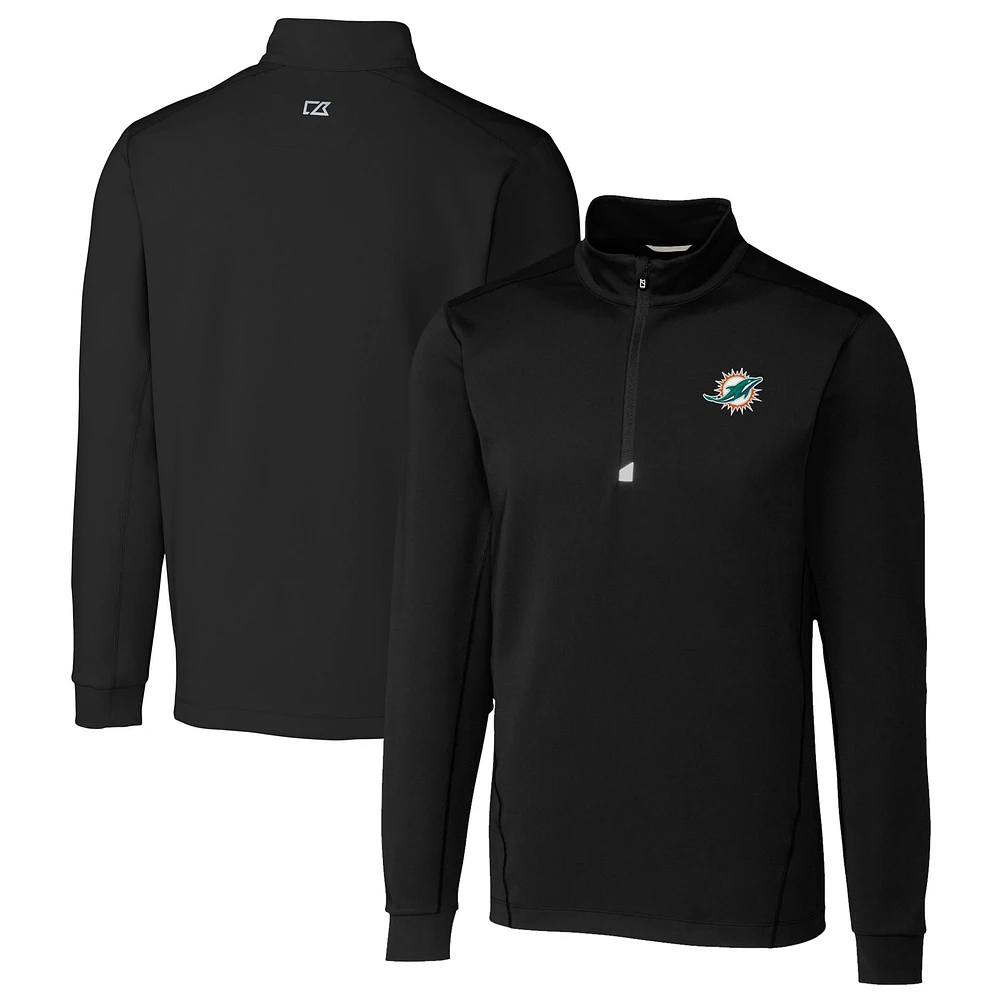 Men's Cutter & Buck Black Miami Dolphins Big Tall Traverse Eco Tri-Blend DryTec Quarter-Zip Jacket