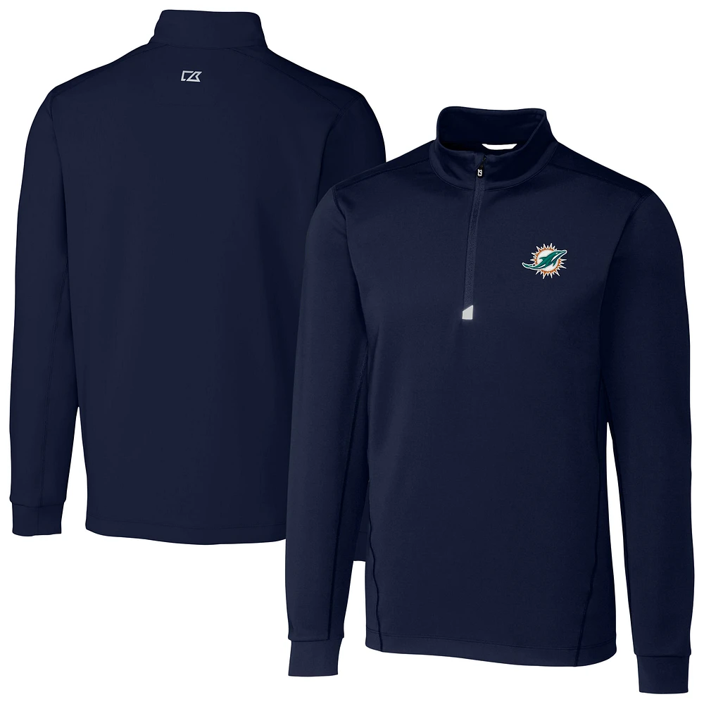 Men's Cutter & Buck Navy Miami Dolphins Big Tall Traverse Eco Tri-Blend DryTec Quarter-Zip Jacket