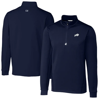 Men's Cutter & Buck Navy Buffalo Bills Big Tall Traverse Eco Tri-Blend DryTec Quarter-Zip Jacket