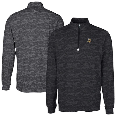 Men's Cutter & Buck Black Minnesota Vikings Big Tall Traverse Eco Camo Tri-Blend DryTec Quarter-Zip Jacket