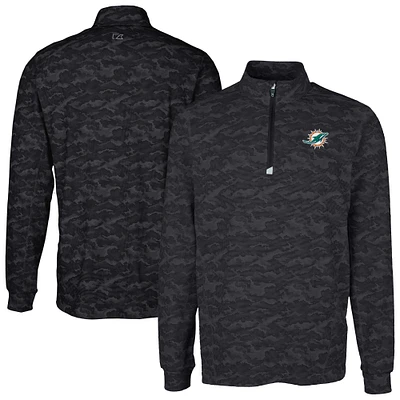 Men's Cutter & Buck Black Miami Dolphins Big Tall Traverse Eco Camo Tri-Blend DryTec Quarter-Zip Jacket