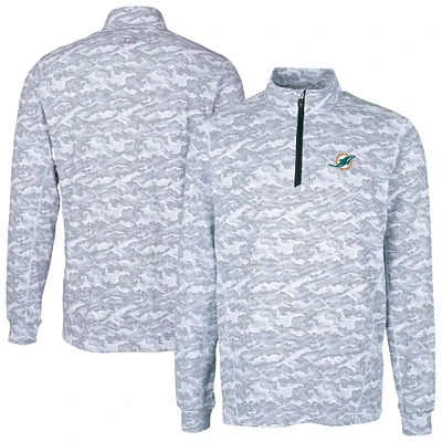 Men's Cutter & Buck Charcoal Miami Dolphins Big Tall Traverse Eco Camo Tri-Blend DryTec Quarter-Zip Jacket