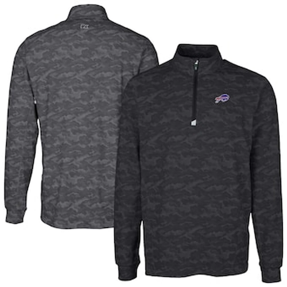 Men's Cutter & Buck Black Buffalo Bills Big Tall Traverse Eco Camo Tri-Blend DryTec Quarter-Zip Jacket