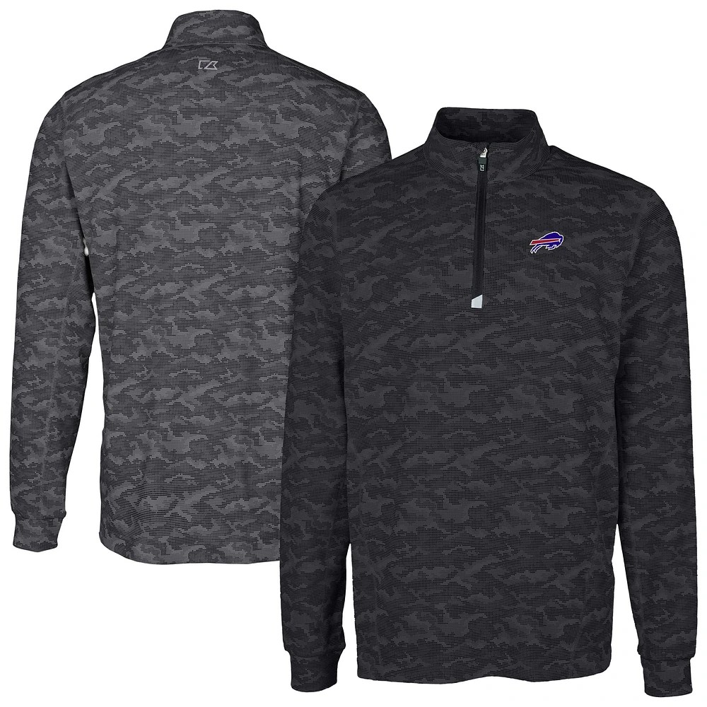 Men's Cutter & Buck Black Buffalo Bills Big Tall Traverse Eco Camo Tri-Blend DryTec Quarter-Zip Jacket