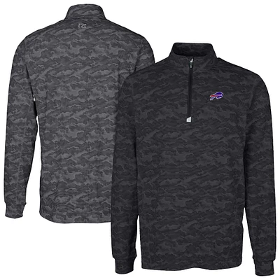 Men's Cutter & Buck Black Buffalo Bills Big Tall Traverse Eco Camo Tri-Blend DryTec Quarter-Zip Jacket