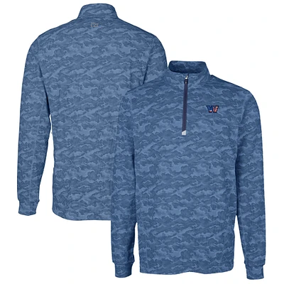 Men's Cutter & Buck Navy Washington Commanders Big Tall Americana Traverse Eco Camo Tri-Blend DryTec Quarter-Zip Jacket