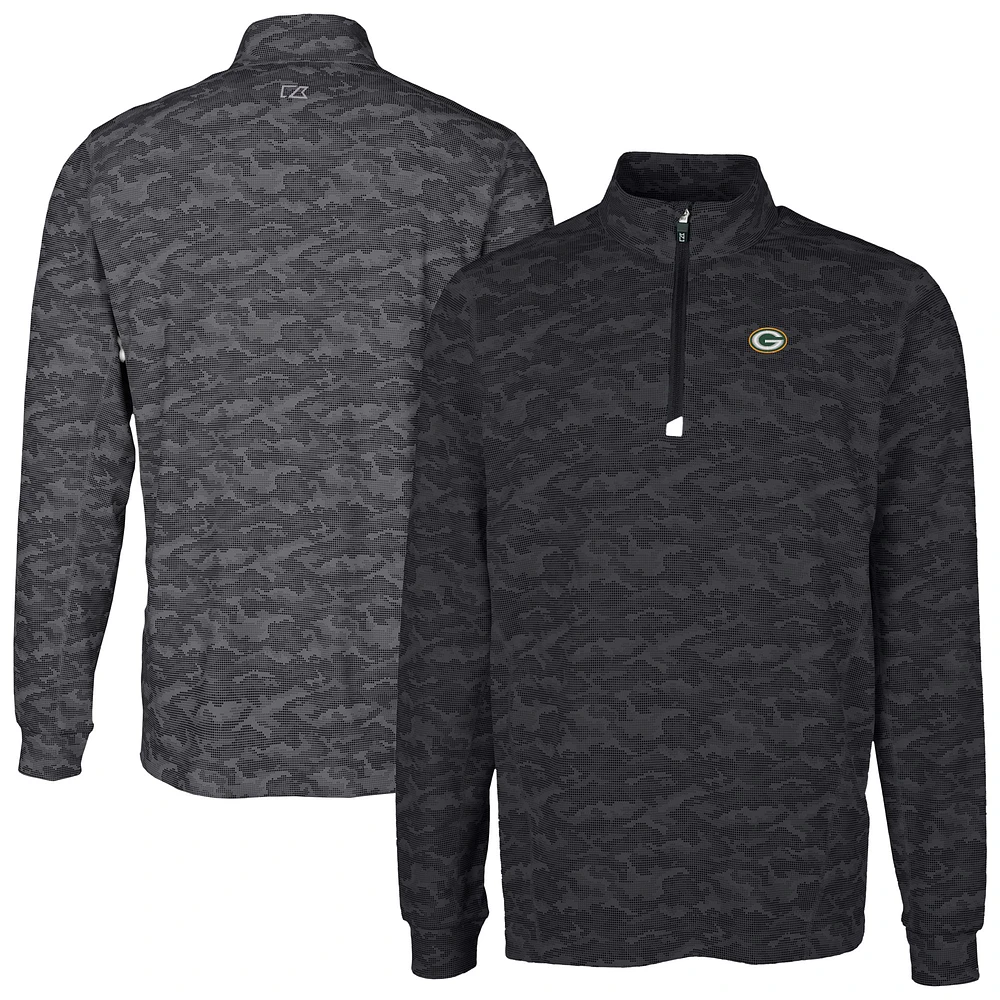 Men's Cutter & Buck Black Green Bay Packers Big Tall Traverse Eco Camo Tri-Blend DryTec Quarter-Zip Jacket