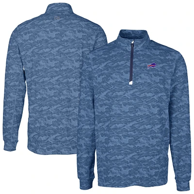 Men's Cutter & Buck Navy Buffalo Bills Big Tall Traverse Eco Camo Tri-Blend DryTec Quarter-Zip Jacket