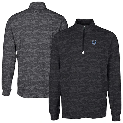 Men's Cutter & Buck Black Indianapolis Colts Big Tall Traverse Eco Camo Tri-Blend DryTec Quarter-Zip Jacket
