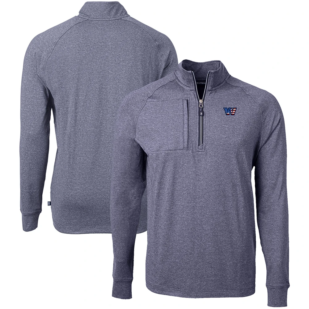 Men's Cutter & Buck Heather Navy Washington Commanders Big Tall Adapt Eco Raglan Quarter-Zip Jacket
