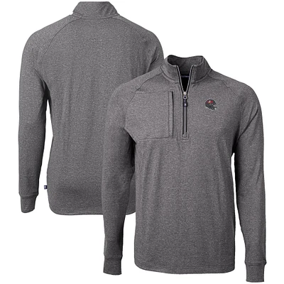 Men's Cutter & Buck Heather Black Tampa Bay Buccaneers Big Tall Adapt Eco Raglan Quarter-Zip Jacket