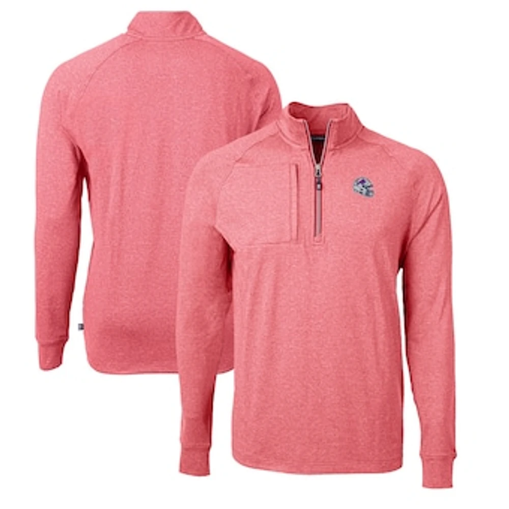 Men's Cutter & Buck Heather Red Buffalo Bills Big Tall Adapt Eco Raglan Quarter-Zip Jacket