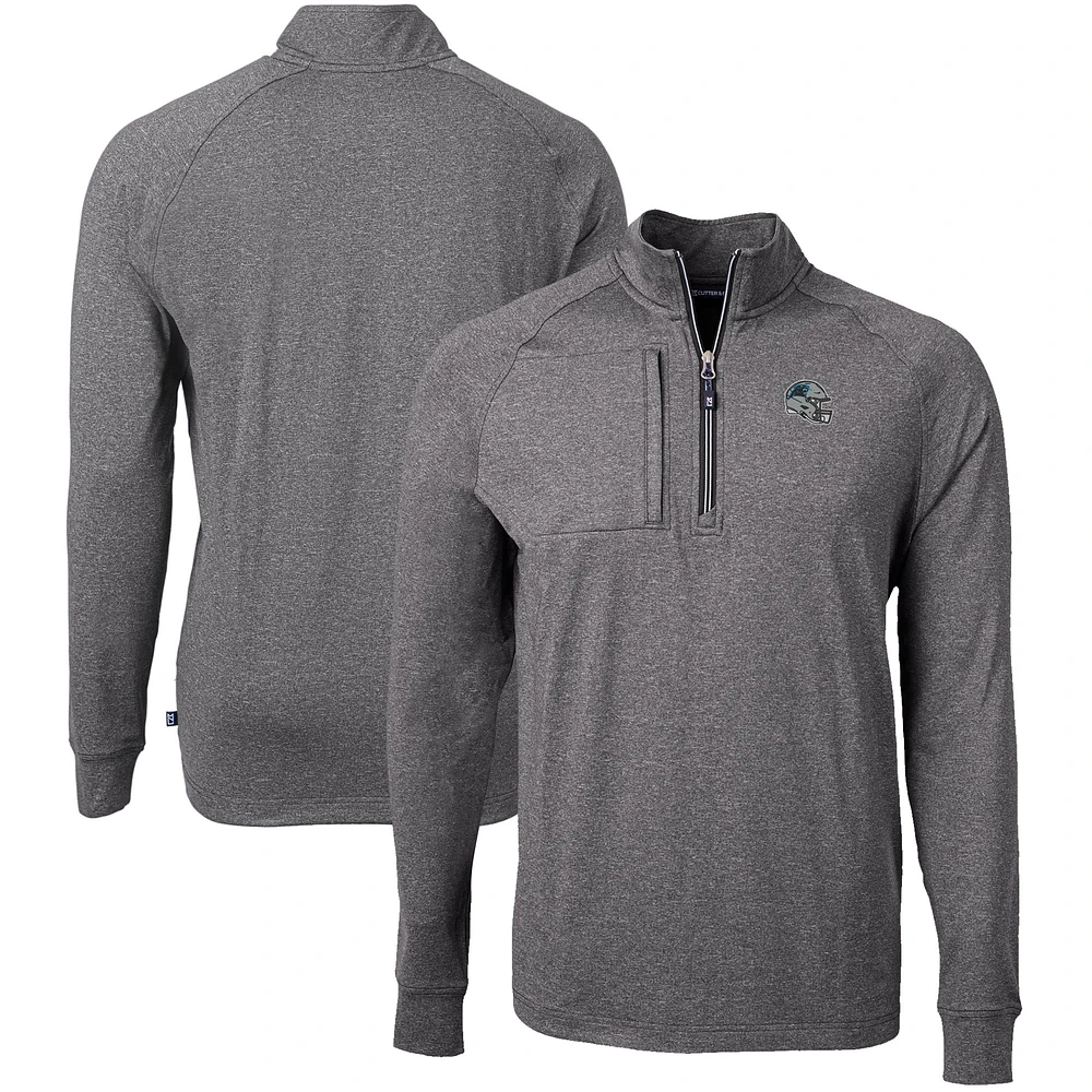 Men's Cutter & Buck Heather Carolina Panthers Big Tall Adapt Eco Raglan Quarter-Zip Jacket