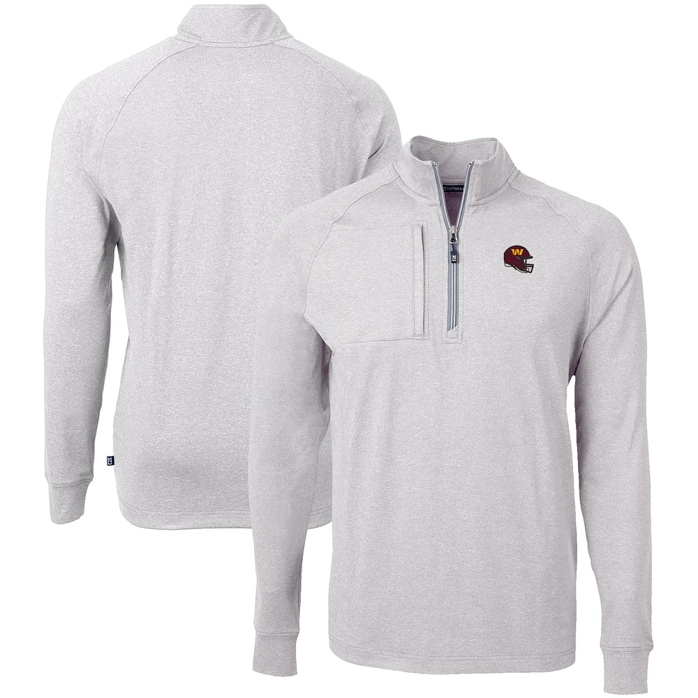 Men's Cutter & Buck Heather Gray Washington Commanders Big Tall Adapt Eco Raglan Quarter-Zip Jacket