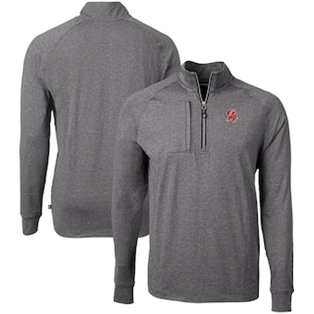 Men's Cutter & Buck Heather Black Tampa Bay Buccaneers Big Tall Adapt Eco Raglan Quarter-Zip Jacket