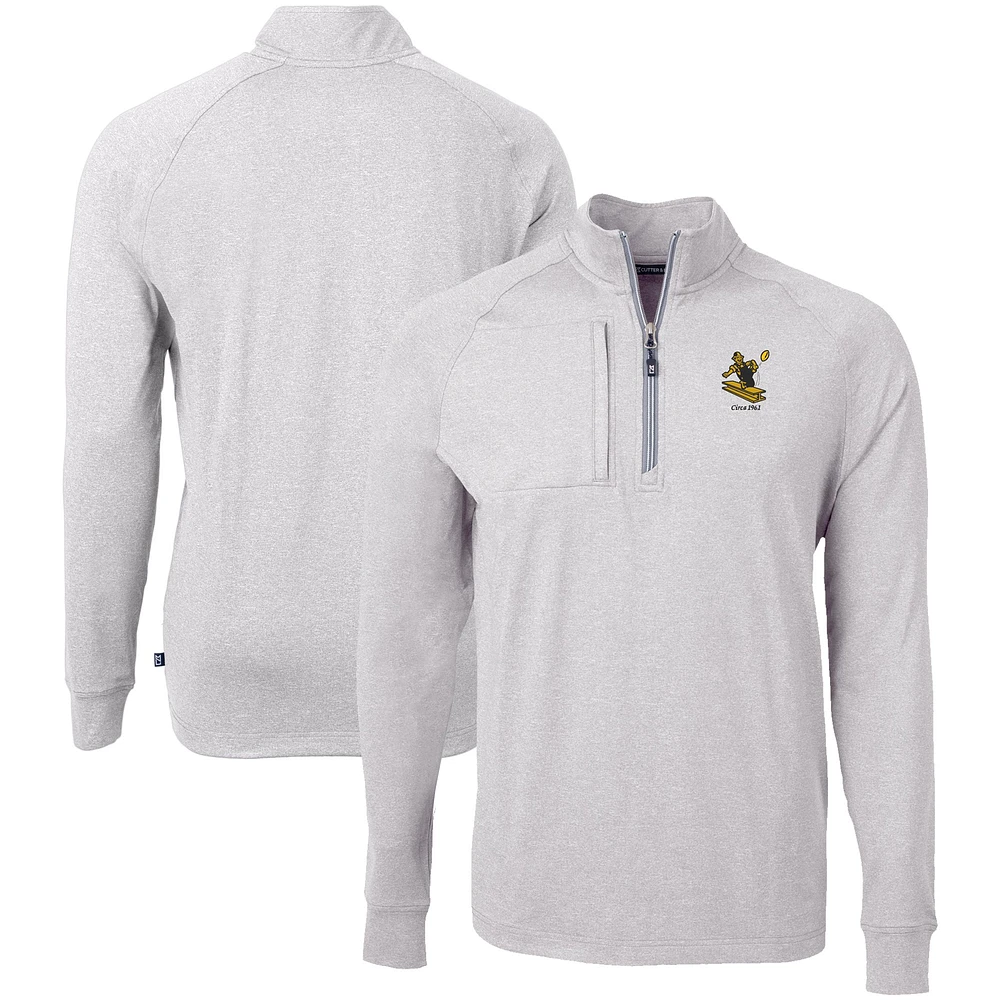 Men's Cutter & Buck Heather Gray Pittsburgh Steelers Big Tall Adapt Eco Raglan Quarter-Zip Jacket