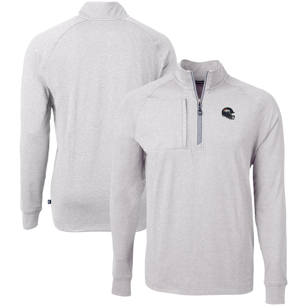 Men's Cutter & Buck Heather Gray Denver Broncos Big Tall Adapt Eco Raglan Quarter-Zip Jacket