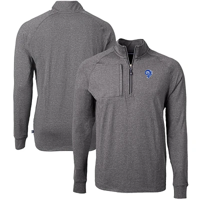 Men's Cutter & Buck Heather Black Los Angeles Rams Big Tall Adapt Eco Raglan Quarter-Zip Jacket