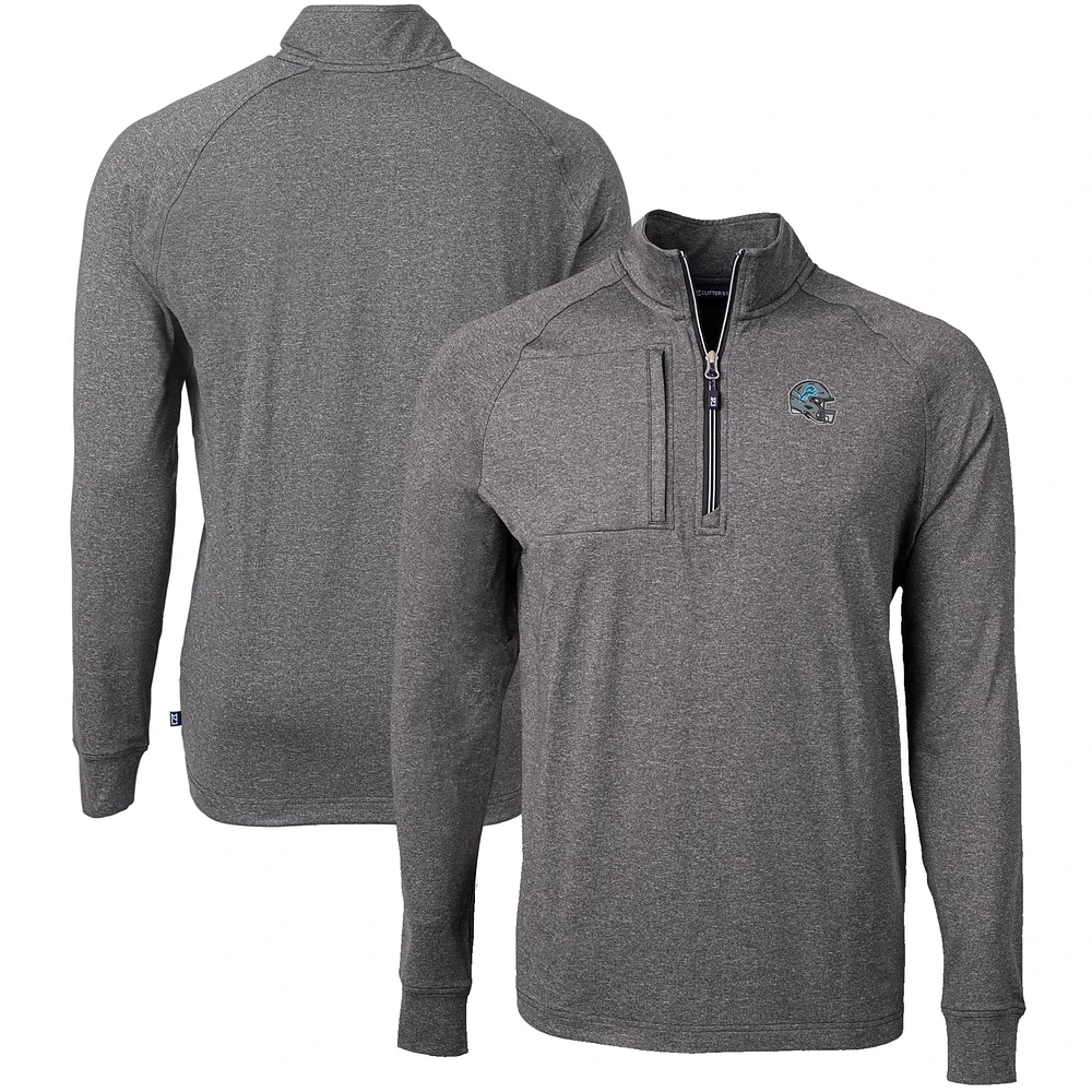 Men's Cutter & Buck Heather Detroit Lions Big Tall Adapt Eco Raglan Quarter-Zip Jacket