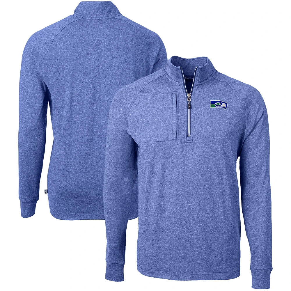 Men's Cutter & Buck Heather Royal Seattle Seahawks Big Tall Adapt Eco Raglan Quarter-Zip Jacket