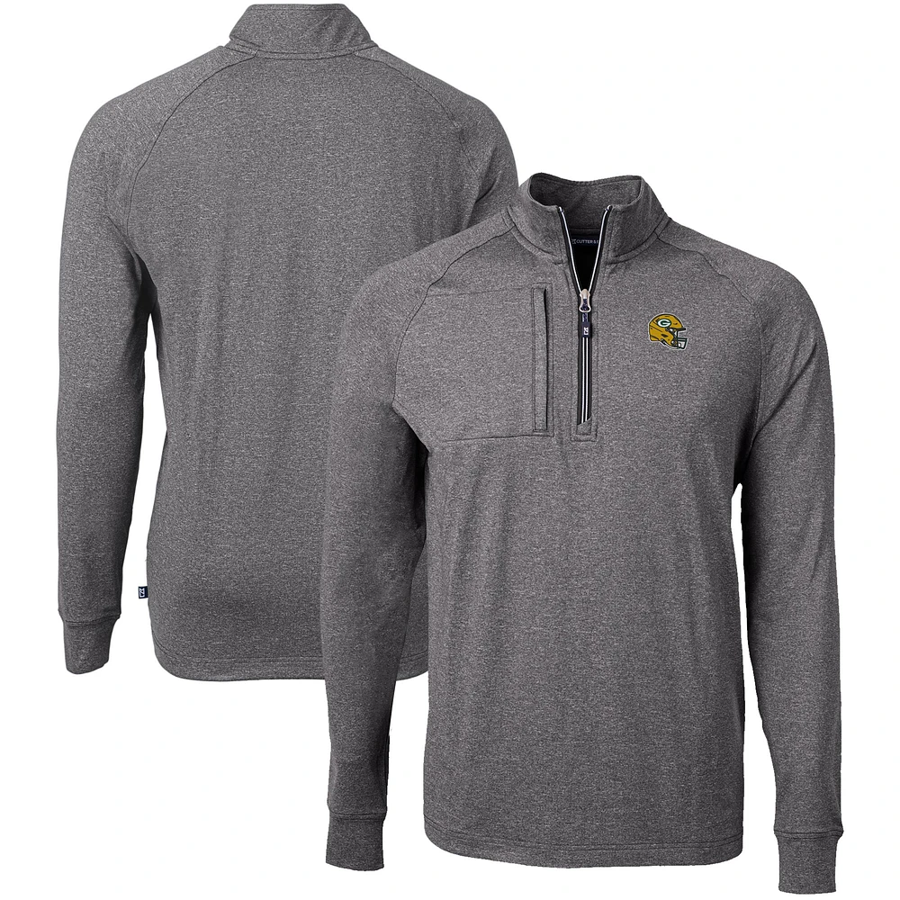 Men's Cutter & Buck Heather Black Green Bay Packers Big Tall Adapt Eco Raglan Quarter-Zip Jacket