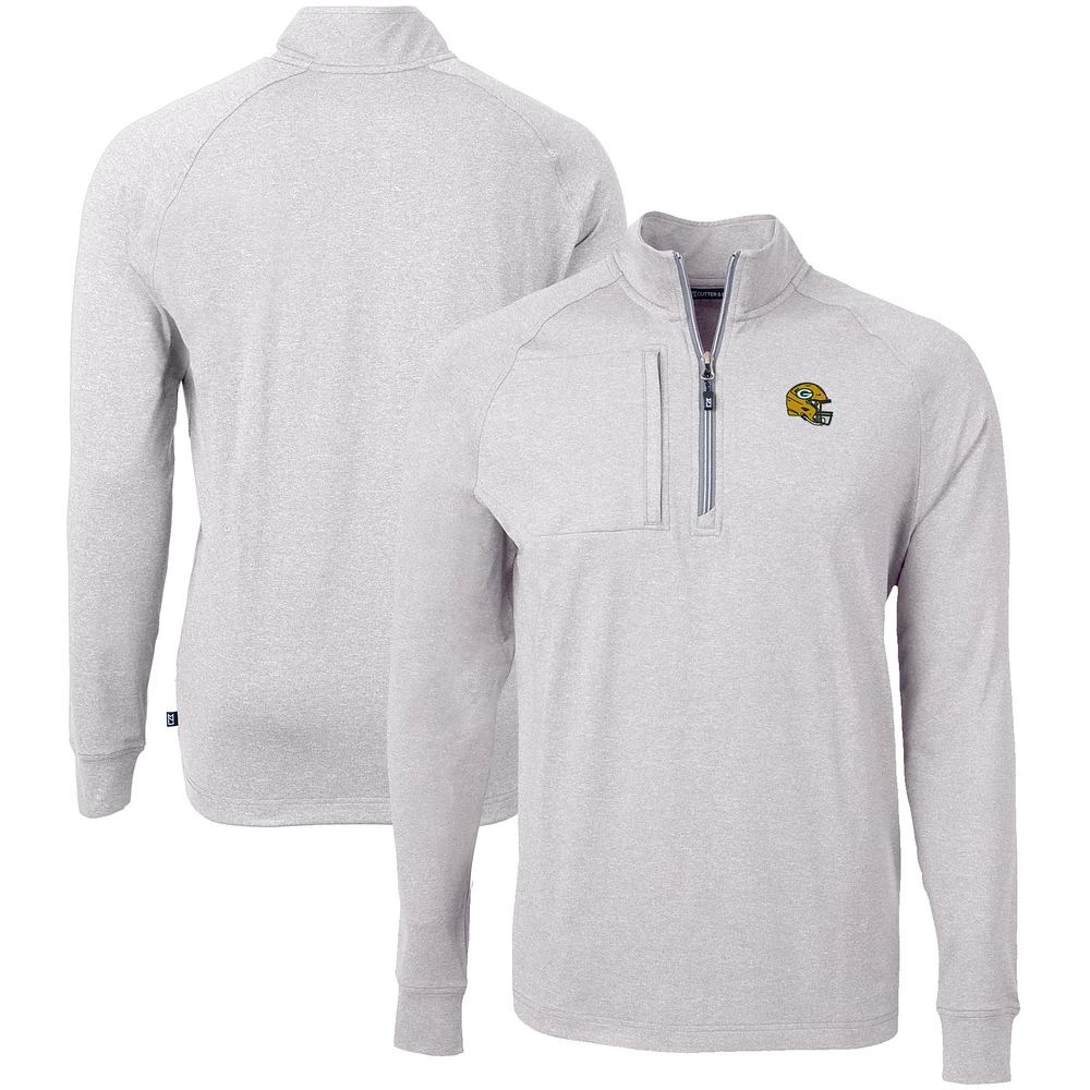 Men's Cutter & Buck Heather Gray Green Bay Packers Big Tall Adapt Eco Raglan Quarter-Zip Jacket