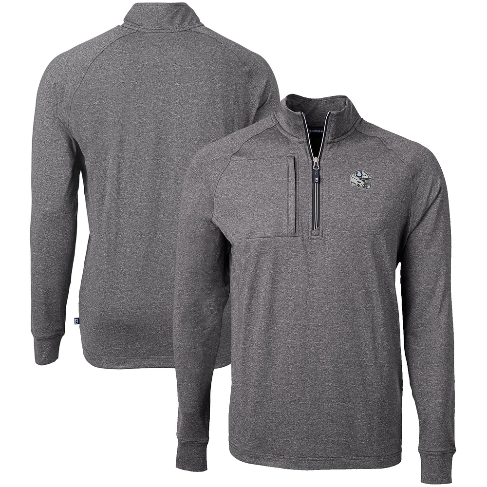 Men's Cutter & Buck Heather Black Indianapolis Colts Big Tall Adapt Eco Raglan Quarter-Zip Jacket