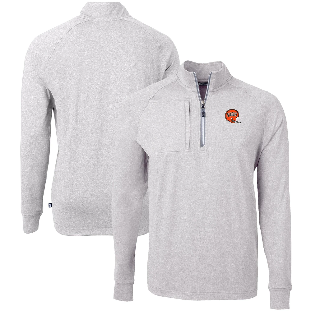 Men's Cutter & Buck Heather Gray Cincinnati Bengals Big Tall Adapt Eco Raglan Quarter-Zip Jacket
