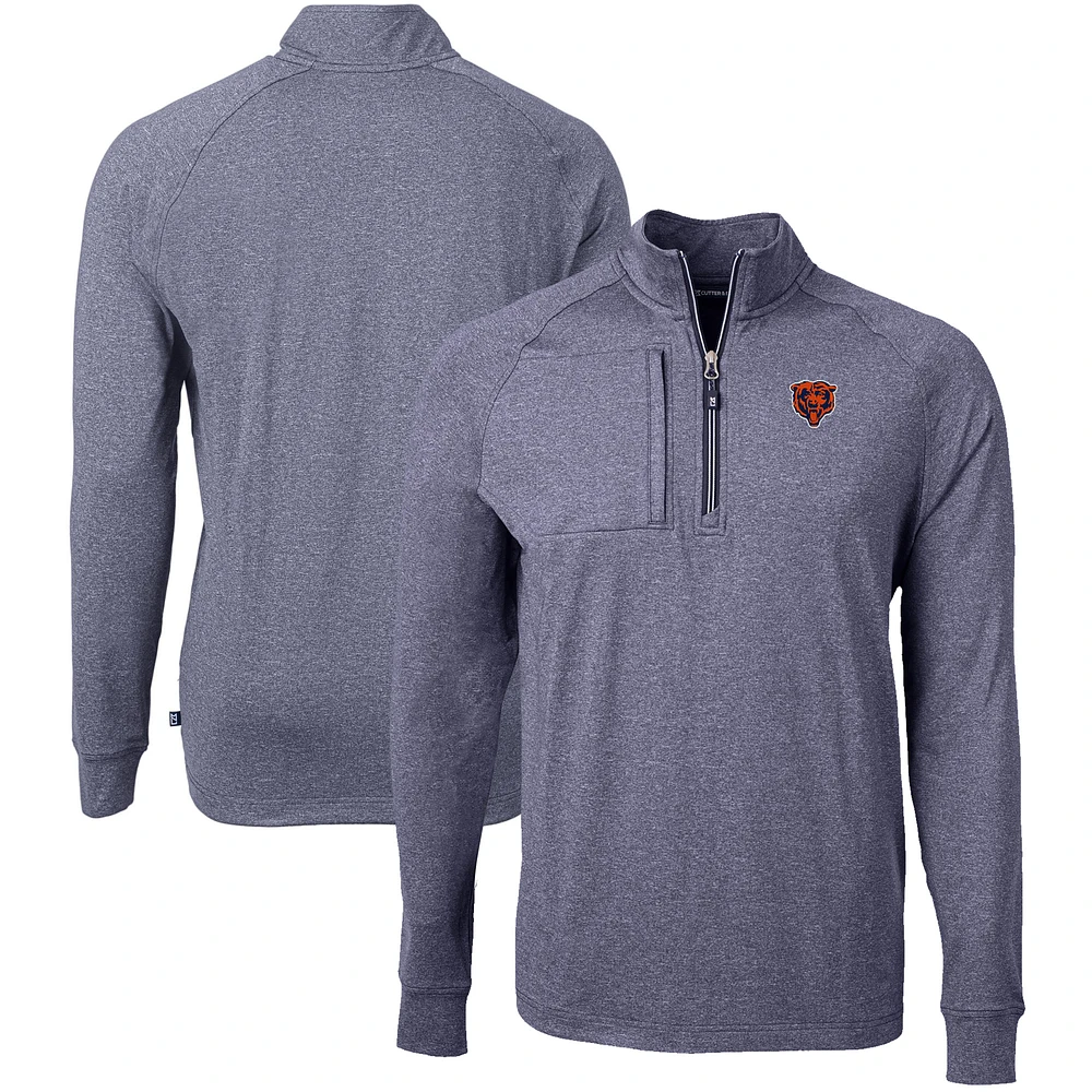 Men's Cutter & Buck Heather Navy Chicago Bears Big Tall Adapt Eco Raglan Quarter-Zip Jacket