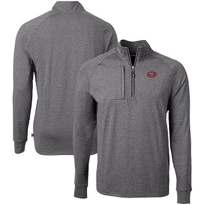 Men's Cutter & Buck Heather Black San Francisco 49ers Big Tall Adapt Eco Raglan Quarter-Zip Jacket