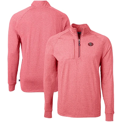 Men's Cutter & Buck Heather Scarlet San Francisco 49ers Big Tall Adapt Eco Raglan Quarter-Zip Jacket