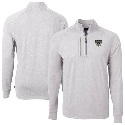Men's Cutter & Buck Heather Gray Las Vegas Raiders Big Tall Adapt Eco Raglan Quarter-Zip Jacket